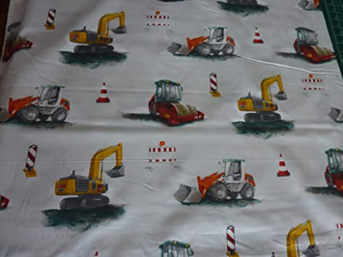 Autismusmama Bagger Baufahrzeuge Walze Radlader Stoff zum Nähen Meterware 100% Baumwolle Prima als Dekostoff Verkaufseinheit 0,5 m x 1,60 m