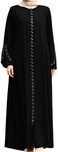 istanbul styles Damen-Abaya, langärmelig, offener Steinbruch, bodenlang, Reißverschluss, bodenlang, türkisch-islamische Mode (DE/NL/SE/PL, Alphanumerisch, 3XL, Regular, Regular, Schwarz)