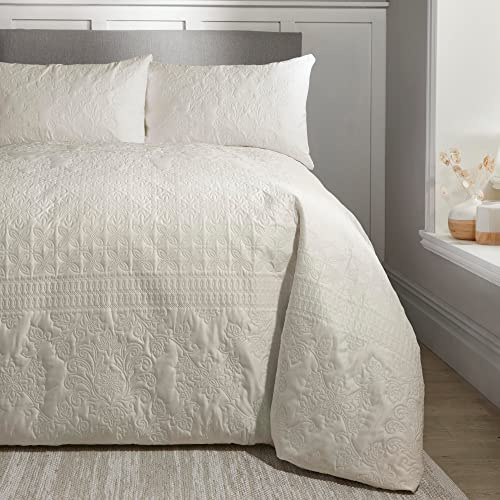 Serene Natural Pinsonic Duvet Cover – King Size (230 x 220cm) – Embossed Stripe Bedding – Soft Touch Microfibre – Luxury Traditional Bed Set – Avery Collection