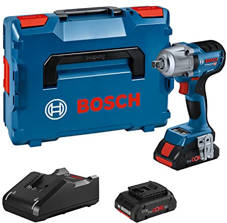 Bosch Professional 18V System Akku Drehschlagschrauber GDS 18V-450 PC (Anziehmoment 450 Nm, Losbrechmoment 800 Nm, inkl. Bluetooth-Modul, 2x ProCORE 4.0Ah, Schnellladegerät GAL 18V-40, L-BOXX)