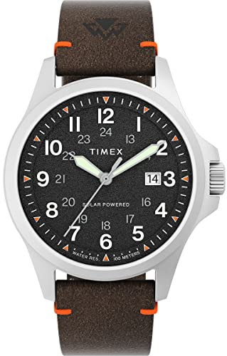 Timex Herren-Armbanduhr Expedition North, 41 mm, braunes, umweltfreundliches, zweiteiliges Armband mit Schnellverschluss, schwarzes Zifferblatt, Edelstahlgehäuse TW2V64100