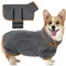 Kuoser Hundebademantel, Mikrofaser Hunde Bademantel Badetuch, Bademantel Hund Extra Saugfähig, Einstellbar Hundehandtuch mit Klettverschluss, Grau HundeBademantel für Kleine Hunde