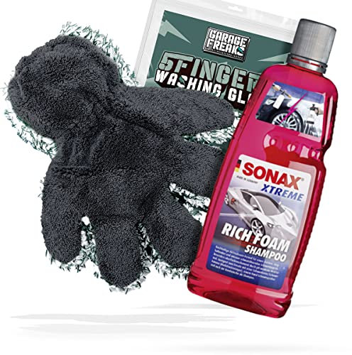 Autowäsche Bundle - Autoshampoo SONAX Xtreme RichFoam Shampoo 1L + Garage Freaks 5 Fingers Washing Glove - Autopflege Set mit Fünf Finger Waschhandschuh und Auto Shampoo