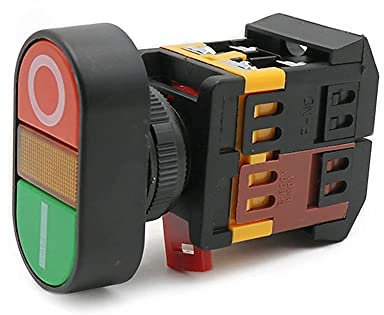 TIOYW 22mm 25mm 220V AC ON/Off Start Stop 1 NO NC 2 Buttons 22N Momentary Double Head Push Button Switch with LED Yellow Lamp (Size : 110V)