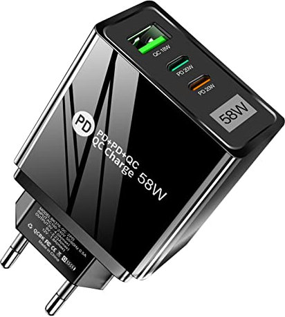 HORJOR Caricatore USB C Carica Batterie Cellulare 3 Porto Presa Multiplo Spina USB 58W Caricabatterie PD & QC Carica Cellulare per iPhone 14 Pro Max/13/12/11/Xs/Xr/X/8, Samsung, iPad, Huawei, Google