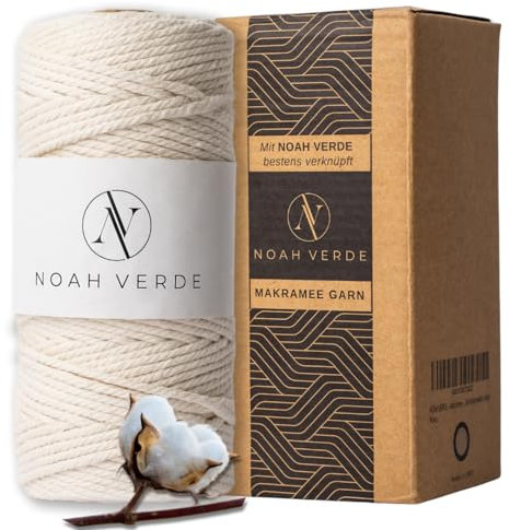NOAH VERDE-Makramee Garn, Anleitung für Tasche, Gürtel, Obst- & Gemüsenetz, 24-seitiges E-Book, Makramee Garn 3mm x100m Beige, Natur, Creme, 100% natürliche Baumwolle, Macrame Cord 3mm Off-White