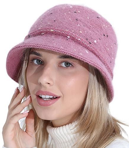 Beanie Mütze Damen Winter Warme Unisex Wintermütze Strickmütze Dehnbare Weiche Brim Cap Newsboy Cap for Ladies Thick Fleece Gefüttert Winter Gestrickte Baskenmütze Vintage