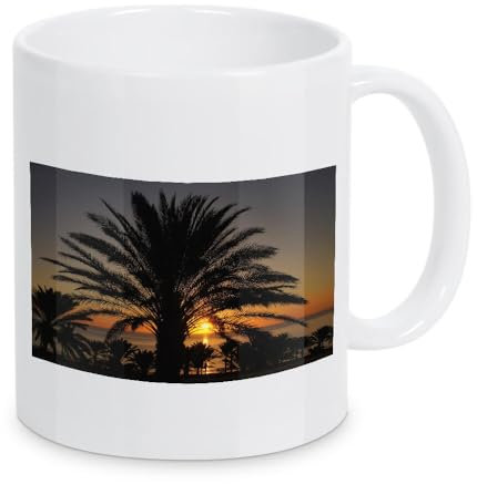 artboxONE Tasse Fuerteventura - Palme im Sunrise von Dienstleistungsdrohne.de - Kaffeetasse Städte