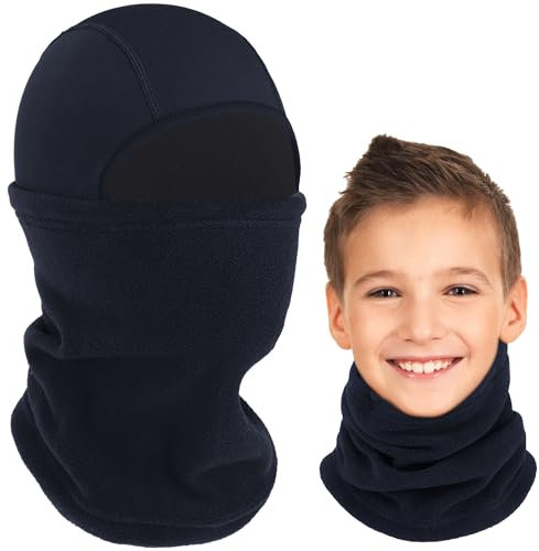 Arcweg Enfants Balaclava Ski Masque Thermique Polaire Cou Cache-Cou Hiver Coupe-Vent Masque Capuche Convient sous Les Casques pour Garçons Filles en Hiver pour Le Ski, La Course, Le Vélo Noir