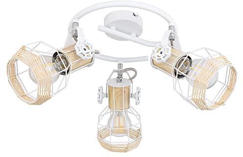 GLOBO Spotrondell 3 Strahler Deckenleuchte schwenkbar Wohnzimmerleuchte weiß, holzoptik Metall, 3x E27 Fassungen, D 25 cm