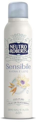 Neutro Roberts, Deospray für empfindliche Haut mit beruhigendem Hafer und Lotus, keine Aluminiumsalze, kein Alkohol, mit reinem Glycerinöl, für empfindliche Haut, dermatologisch getestet, 150 ml, 48h