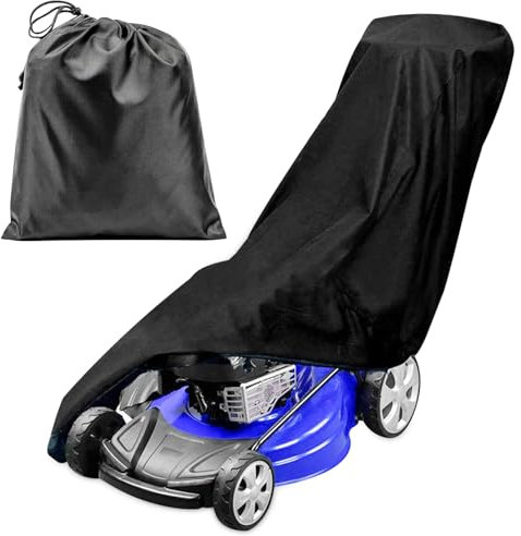 FGen Waterproof Polyester Lawnmower Cover, Universal Fit, All Weather Protection, Drawstring Closure, 193 x 112 x 64 cm, Black