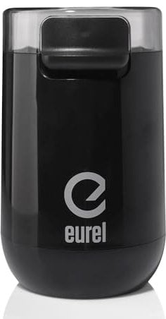 EUREL KMA Elektrische Kaffeemühle Schwarz – Coffee Grinder mit Edelstahl Mahlbehälter & Messer, Variable Mahlgrade, Kompaktes Design – 45g Kapazität