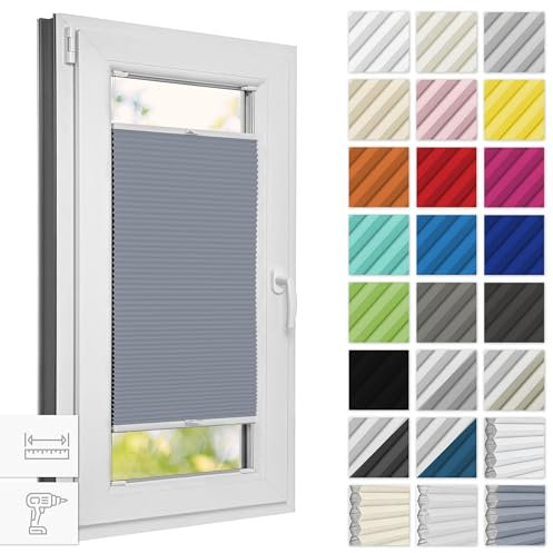 Estika Wabenplissee mit Bohren verdunkelung 105 cm x 230 cm - Waben: Grau - Weiß - Rollos für Fenster, Jalousien Fenster für innen, Raffrollo, Fenster plissee