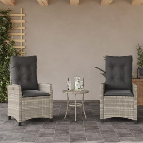 Festnight Rattansessel 2er Set Hellgrau,Gartenstuhl Hochlehner Verstellbar,Liegesessel Rattan Garten,Rattansessel Outdoor Verstellbar,Gartenbank Mit Kissen,Gartensessel Rattan Liegestuhl mit Fußteil