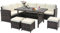 COSTWAY 9 Seater Patio Rattan Corner Sofa Set, Garden Dining Furniture Set with Sofa Chairs, Coffee Table, Stools and Cushions, All-Weather Wicker Outdoor Conservatory Set for Balcony Lawn (White)
