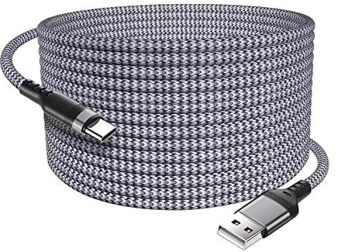 Extra Long USB C Cable 8m, USB A to USB Type C Fast Charging Charger Lead Nylon Braided Compatible with Samsung Galaxy S20 S10 S9 S8 Plus Note 10 9 8 (Grey)