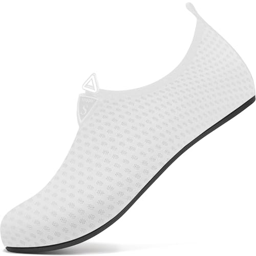 Steppli Water Shoes Weitsuit Non Slip Breathable Aqua Wet Socks Yoga Quick-Dry Beach Lightweight Swim Pool Sea Surf Shoes for Men Women White EU42/43=UK7.5/8.5