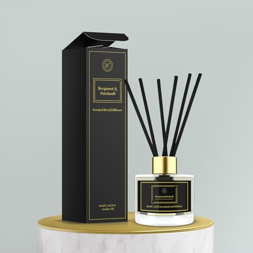 Fusion of Bergamot & Patchouli in a 100ml Clear Glass Reed Diffuser Bottle | 8 Rattan Sticks for Sustained Fragrance | Elevate Your Space in the Bedroom, Living Room, Bathroom, Kitchen, Office