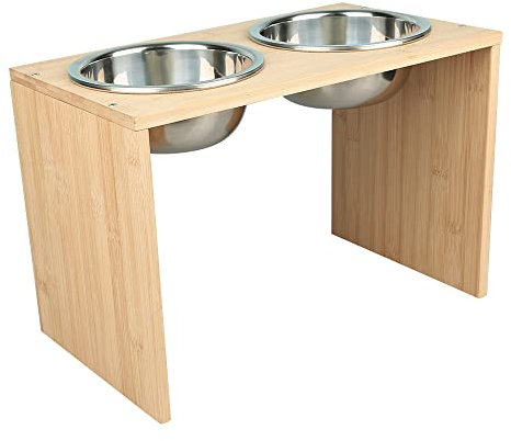Mangeoire pour Chien en Bambou,Gamelle Surelevee pour Chien Chat,Support Gamelles avec Gamelle Anti-Glouton,Gamelle Chien Surelevee,Convient à Tous Les Chiens
