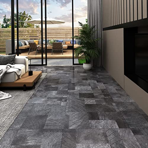Chaduof PVC-Laminat-Dielen Selbstklebend, Fliesenfolie, Laminatboden, Küchenrückwand Folie, Bodenbelag Selbstklebend, Wandverkleidung, Deckenpaneele, 5,11 m² Holzoptik Grau