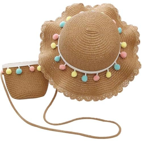 Traje De Sombrero De Paja para Niñas,Summer Beach Sombreros,Sombrero Ancho De Playa De Verano,Kid Summer Beach Sun Sombreros,para Niños Beach Piscina Al Aire Libre Viajamiento(Caqui)