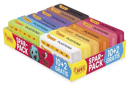Jovi Plastilin, leicht formbare Modelliermasse für Kinder ab 2 Jahren, je 50 g, 12 Grundfarben