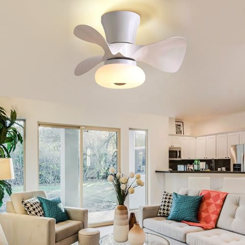 AQLEDY Ventilador Techo con Luz Led Regulable Silencioso Ventilador Techo Pequeño y Mando a Distancia 6 Velocidades Reversible Lampara Ventilador Techo para Salon Dormitorio Habitacion Niños-White