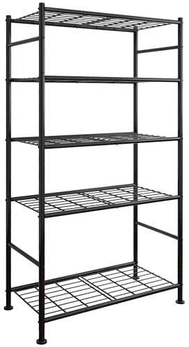 Sakugi Storage Shelves - 5 Tier Shelf Organizer, Heavy Duty Garage Shelving Unit with Leveling Feet, Stable Metal Shelves Organizer for Pantry, Kitchen and Closet, 33.0 W x 12.6 D x 72.0 H, Black