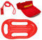FUIPVGI 3 Stück Rettungsschwimmer Kostüm Lifeguard Set Fasching Kostüm Hut mit Wache, Rettungsring Pfeife mit Umhängeband, Verstellbare Sonnenschutzkappe, Baywatch Herren & Damen (Rot)