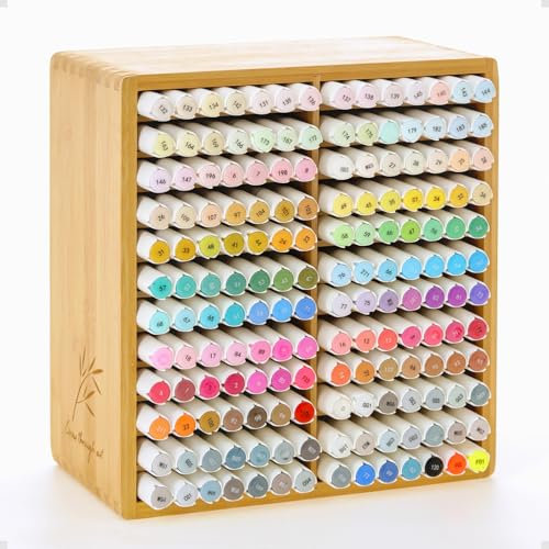 TIKSPCAE Marker Organizer for 168 Markers,Bamboo Wooden Desk Storage Organizer Rack,Markers Pens Pencils Art Brushes Storage Holder for Home Classroom Office Decor