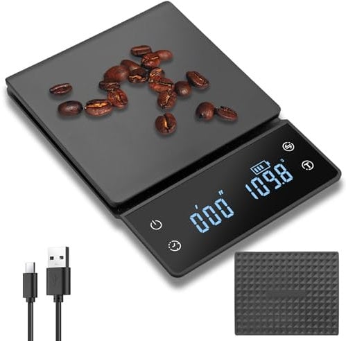 JiGiU Digital Coffee Scale with Timer 0.1g/3KG High Precision Mini Espresso Scale Kitchen Scale Large LCD Display Coffee Scales Weighing Scale for Pour-Over Coffe