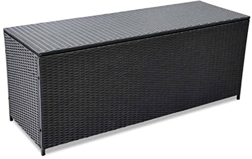 PIXZSSI Gartenbox PE-Rattan Schwarz 150x50x60 cm Wetterbeständigem Modernes Design Terrasse Auflagenbox zur Aufbewahrung Kissen Auflagen Decken Multifunktionale Sitzbank