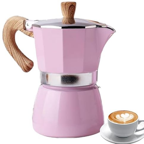 PLABNK Moka 300 Ml, Piano Cottura/Macchina caffè Espresso, Alluminio, Rimovibile, Anello/Guarnizione in Silicone Addensato + Manico Antiscivolo, Facile Usare/Pulire, per Moka, caffè Cubano,Pink