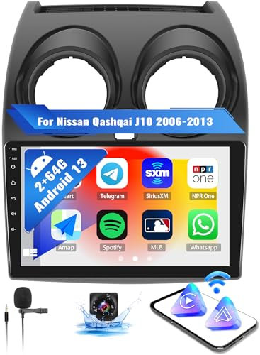 OiLiehu 2+64G Android 13 Car Stereo for Nissan Qashqai 1 J10 2006-2013 with Wireless CarPlay Android Auto, 9 IPS Touchscreen Car Radio with WiFi GPS Mirror Link Bluetooth EQ FM RDS SWC Backup Camera
