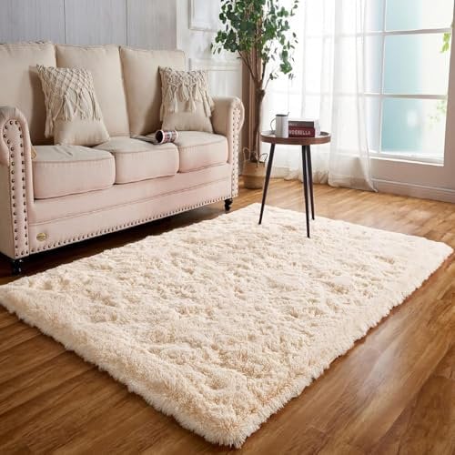Achiiso Hochflor Teppich Beige,Teppich Flauschig Bettvorleger Schlafzimmer,rutschfest Teppiche Klein für Wohnzimmer, Kinderzimmer (Beige,60x120cm)