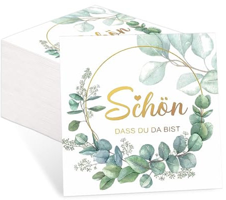 80 Stück Servietten Eukalyptus Grün, 3-Lagige Servietten Schön Dass Du Da Bist, Servietten Hochzeit, Servietten Salbeigrün Taufe Kommunion Tischdeko, Servietten für Garten Hochzeit Party