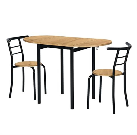 Miroytengo Pack de Mesa Extensible y 2 Sillas Cocina Butterfly, Mesa Plegable Comedor Roble Sonoma y Negro 55-115x61x74 cm