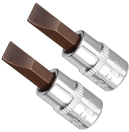 CoCud FD7 Slotted Bit Socket 7mm 1/4 Drive S2 Steel CR-V Power Impact Socket Flat Head Screwdriver Bits - (Applications: for Fastening Machinery Screws), 2-Pieces