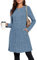SENBATU Strickkleid Damen Lässiger Rundhalsausschnitt Kleid Damen Gestricktes Midikleid mit Taschen Denim Blau Klein