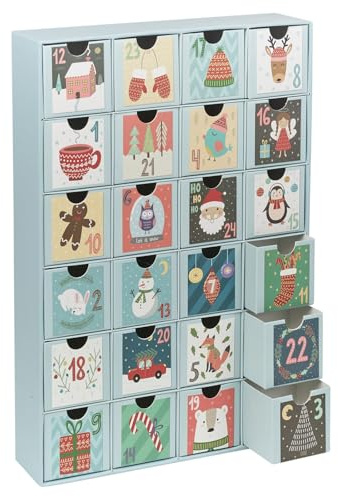 URBNLIVING 3D Christmas Advent Calendar with 24 Numbered Pull-Out Boxes – Festive Reusable Cardboard Countdown for Treats and Surprises - Light Blue Holiday Decor, Height: 38cm
