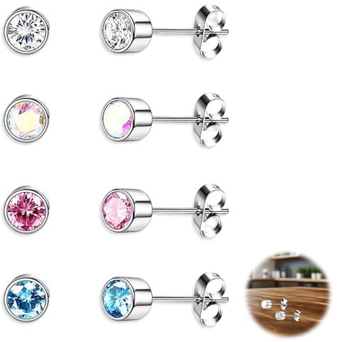 4 Paar Medizinische Titan Ohrstecker 4mm - Hypoallergene Geschenkidee für Damen & Herren, ideal für empfindliche Ohren