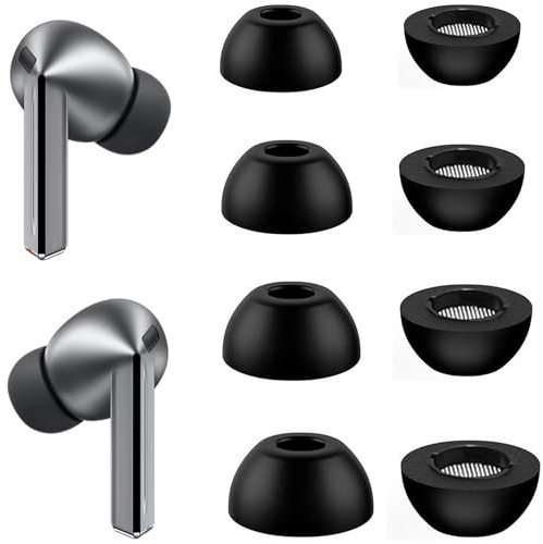 Memory Foam Ear Tips Compatible with Samsung Galaxy Buds3 Pro, Foam Ear Buds Noise Cancelling Ear Cap Ear Plug Eartips, S M L XL 4 Size 4 Pairs,Black 8054