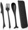 Juego de Cubiertos Portátiles con Funda, Cubiertos Plastico Reutilizables con Temática Oceánica Tenedor, Cuchillo y Cuchara para Camping, Viaje, Escuela, Oficina, Almuerzo(Negro)