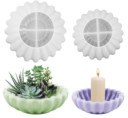 2 Stück Silikonform Schale Silikonformen Gießformen Tablett 2 Größe Rüschenschüssel Silikonform Silikon Gießform Silikonform Tablett mit gewellte für Teetablett Lagerbehälter Basteln DIY-Projekt