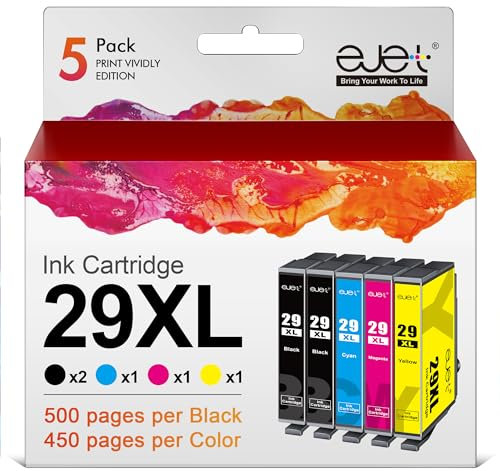 ejet 29 XL Multipack Kompatibel für Epson 29 29XL Patronen Expression Home XP-342 XP-245 XP-442 XP-235 XP-335 XP-432 XP-435 XP-332 XP-345 XP-247 XP-445 (2 Schwarz,1 Cyan,1 Magenta,1 Gelb, 5er-Pack)