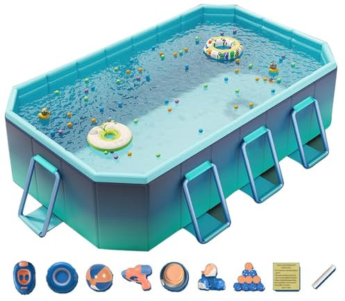 RASPIO Foldable Pool Non Inflatable,Kids' and Adults' Outdoor Large Swimming Pool,Anti-Slip PVC Family Pool for Indoor, Outdoor, Garden, Backyard(3m)