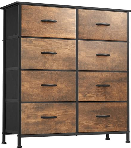YITAHOME Kommode,Kommode mit 8 Schubladen,Schrank,Stoffschubladen mit Griffen,Metallgestell,Dauerhaft,Rustikal Braun