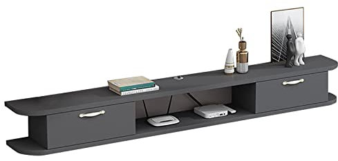 Meuble TV mural flottant en bois gris pour boîte de câbles audio/vidéo, 120 x 22 x 18,4 cm