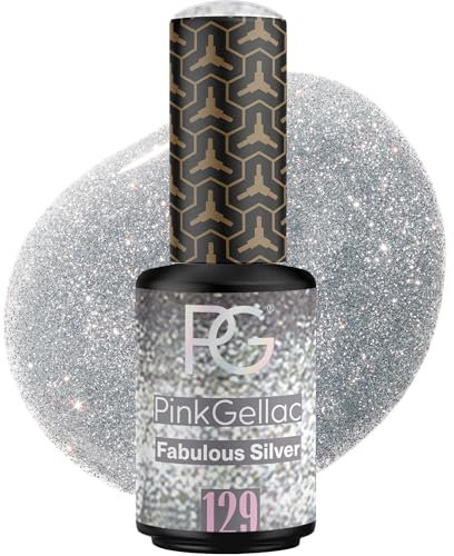 Pink Gellac Gel Nagellack UV - 129 Fabulous Silver 8 ml - Gelnagellack für UV Lampe - Silber mit Glitzer - Einfache Anwendung Nail Polish für 14 Tage Salonqualität - Veganer Gellack Made in Holland